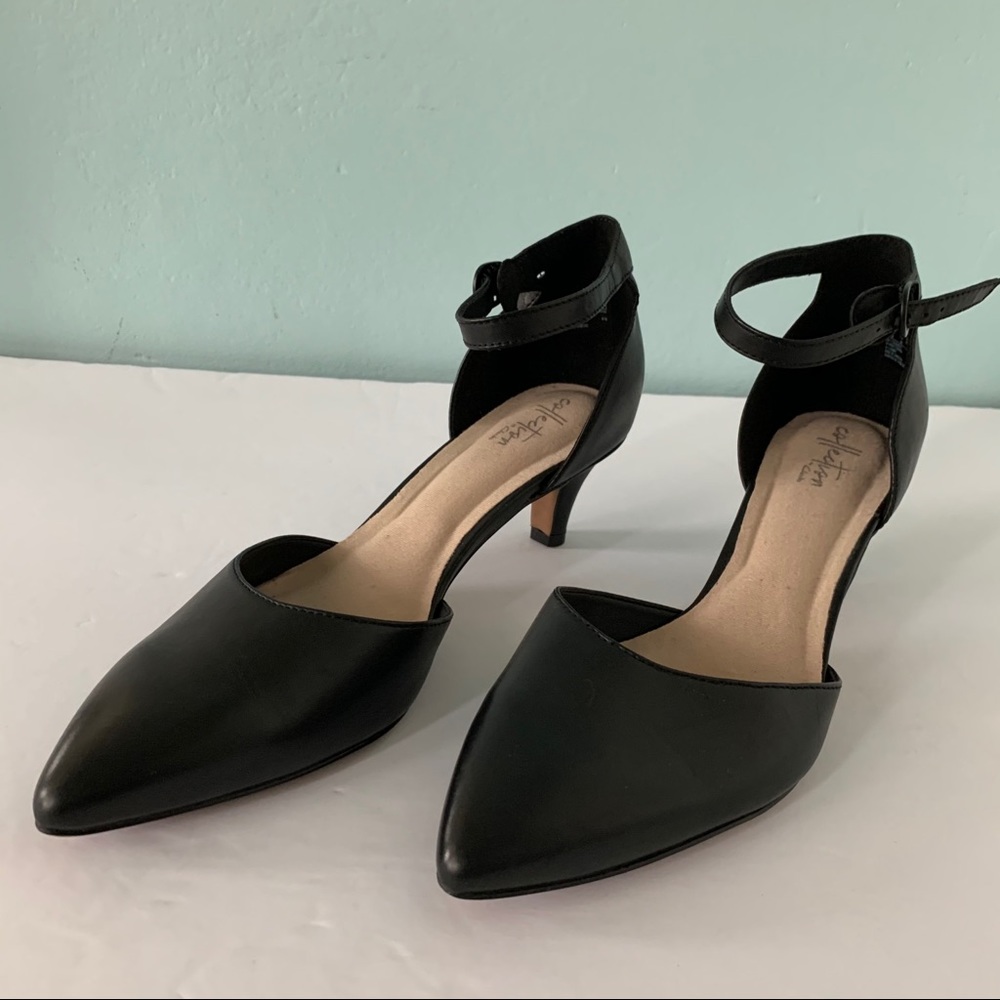 Clarks Linvale Edyth Two Piece Leather Black Pumps